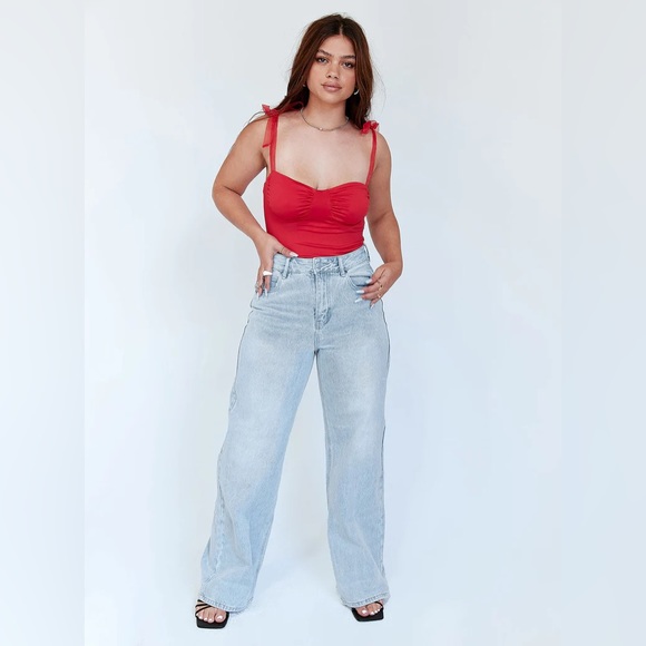 🌹Princess Polly Sweet and Sexy Red Bustier Bodysuit with Sheer Ribbon Straps 🎁 - Picture 4 of 8